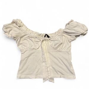 SHEIN White Ruched Tie Front Blouse